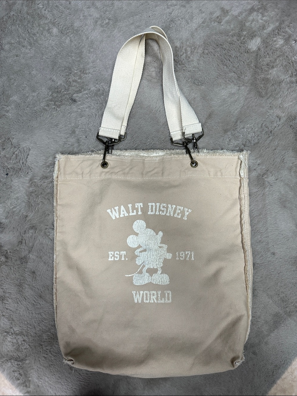 Walt Disney World Mickey Mouse Canvas Tote Bag Est. 1971 Cream Vintage Style